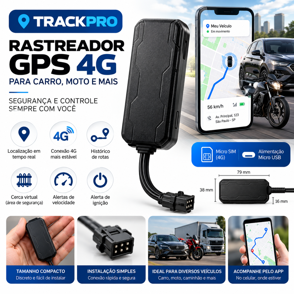 TrackSafe 4G GPS para Autos y Motos