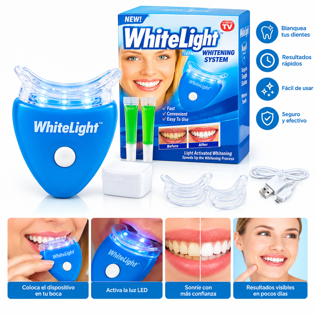 KIT BLANQUEADOR DENTAL WHITELIGHT LUZ UV