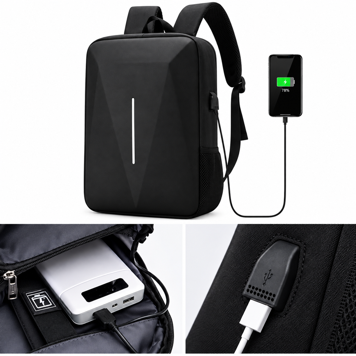 MOCHILA IMPERMEABLE ANTIRROBO CON USB